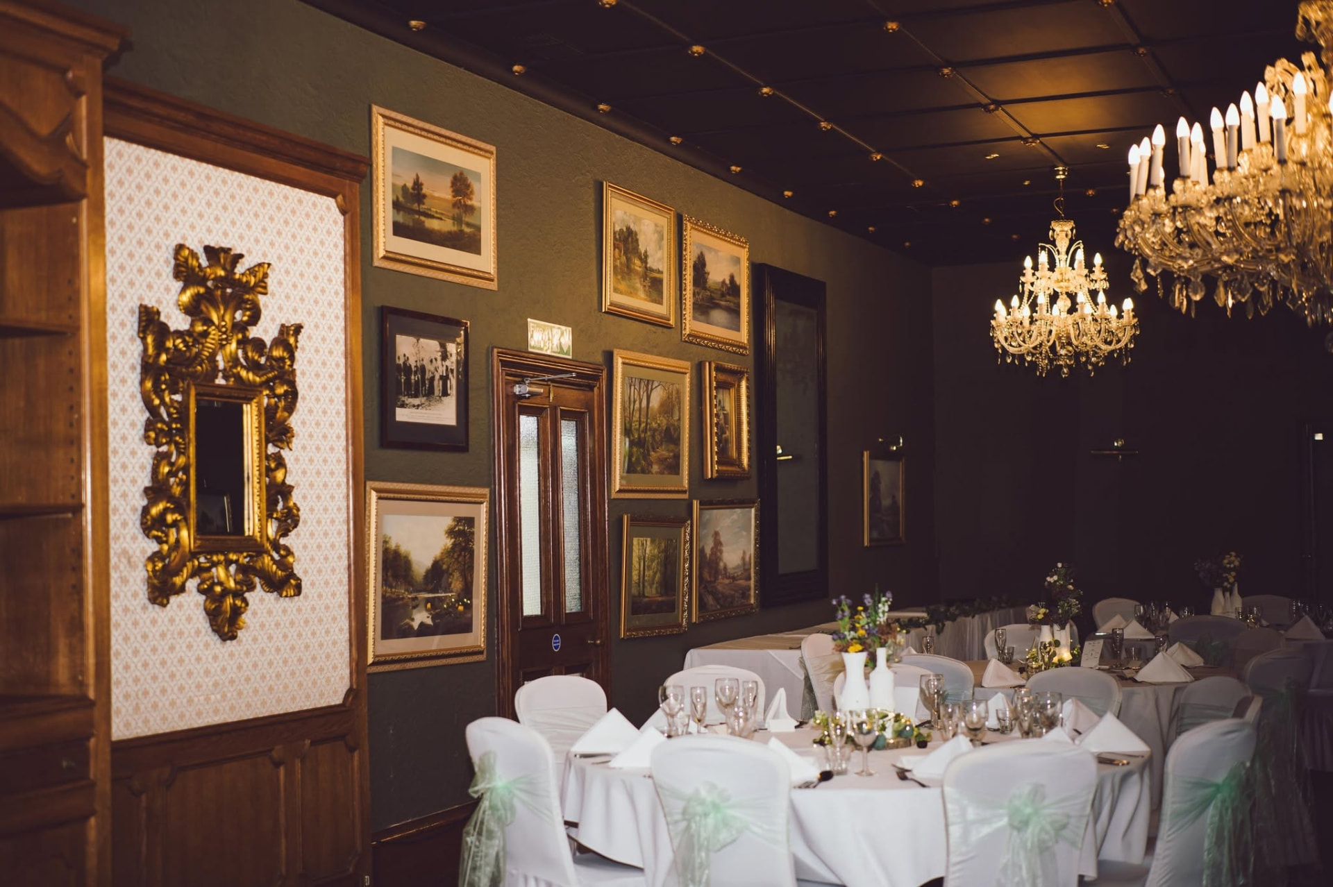 The Grand Salon at Ruthin Castle set for a wedding breakfast